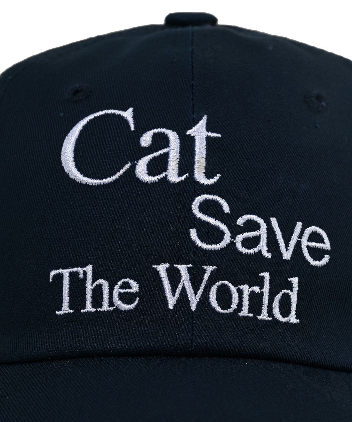 캣세이브더월드(CATSAVETHEWORLD) 슬로건 레터링 볼캡 (네이비)