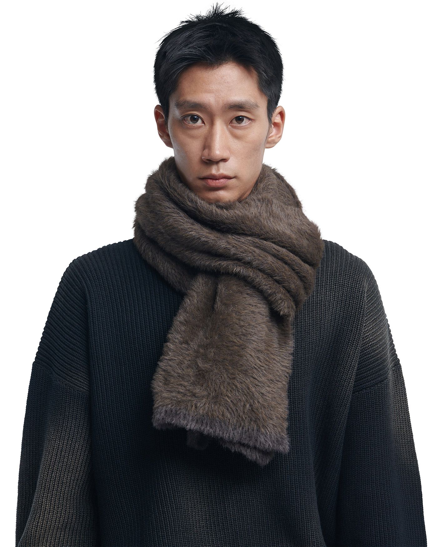 MUSINSA公式 | NOMANUAL HAIRY KNIT MUFFLER - BROWN