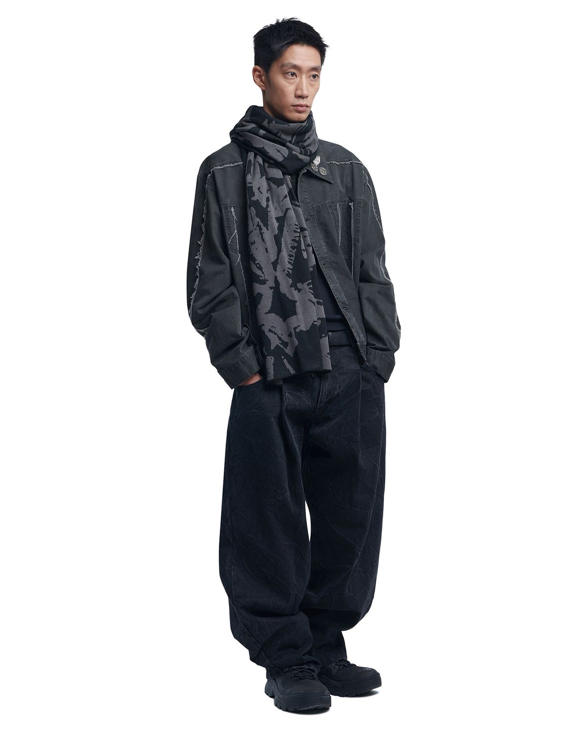 노매뉴얼(NOMANUAL) N.S JACQUARD MUFFLER - BLACK