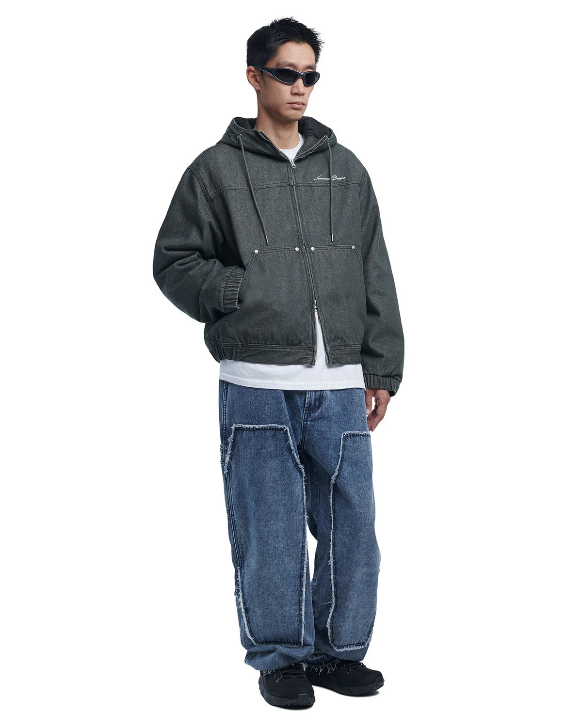 노매뉴얼(NOMANUAL) RAW EDGE DOUBLE KNEE PANTS - WASHED BLUE