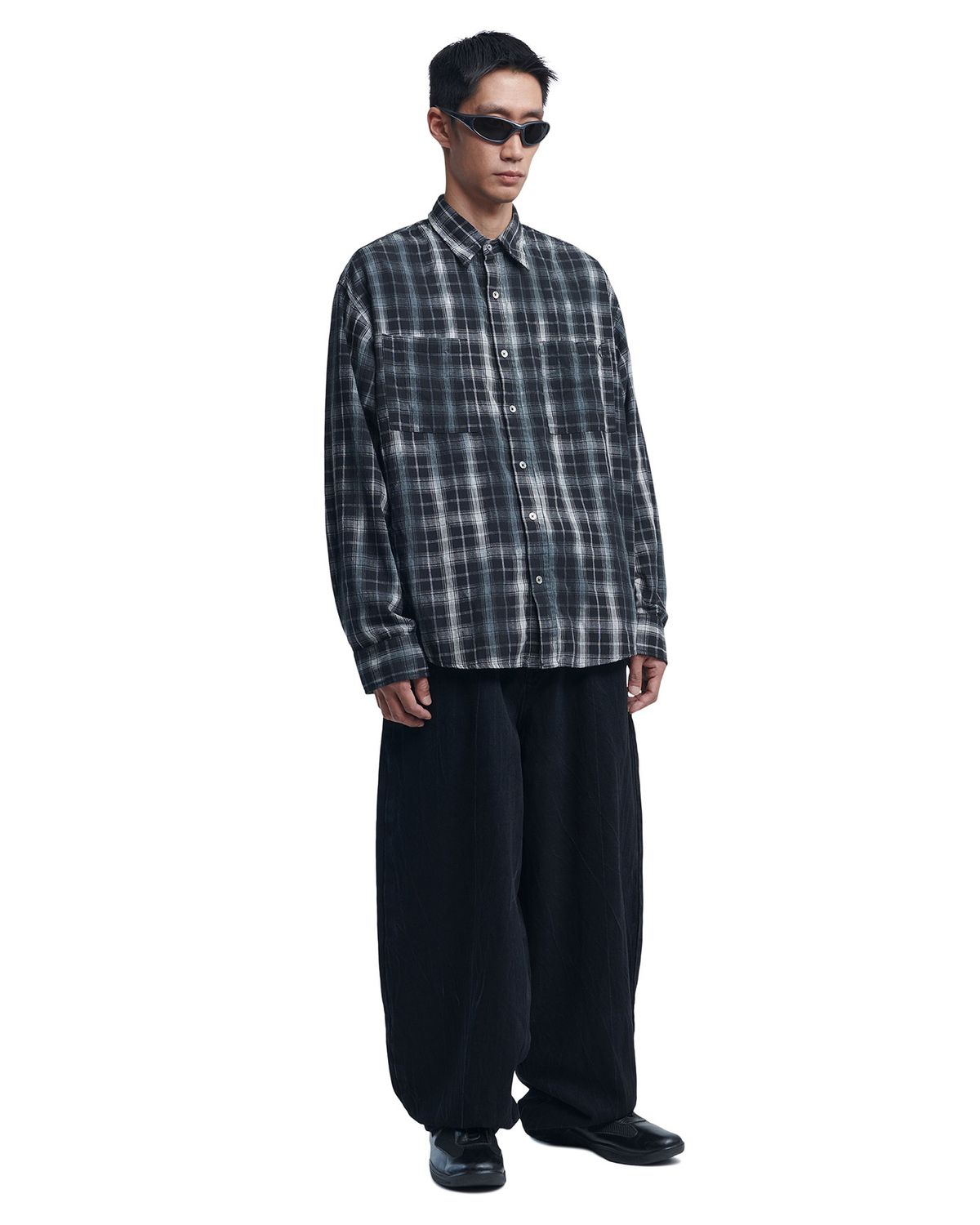 노매뉴얼(NOMANUAL) O.D CHECK SHIRT - BLACK