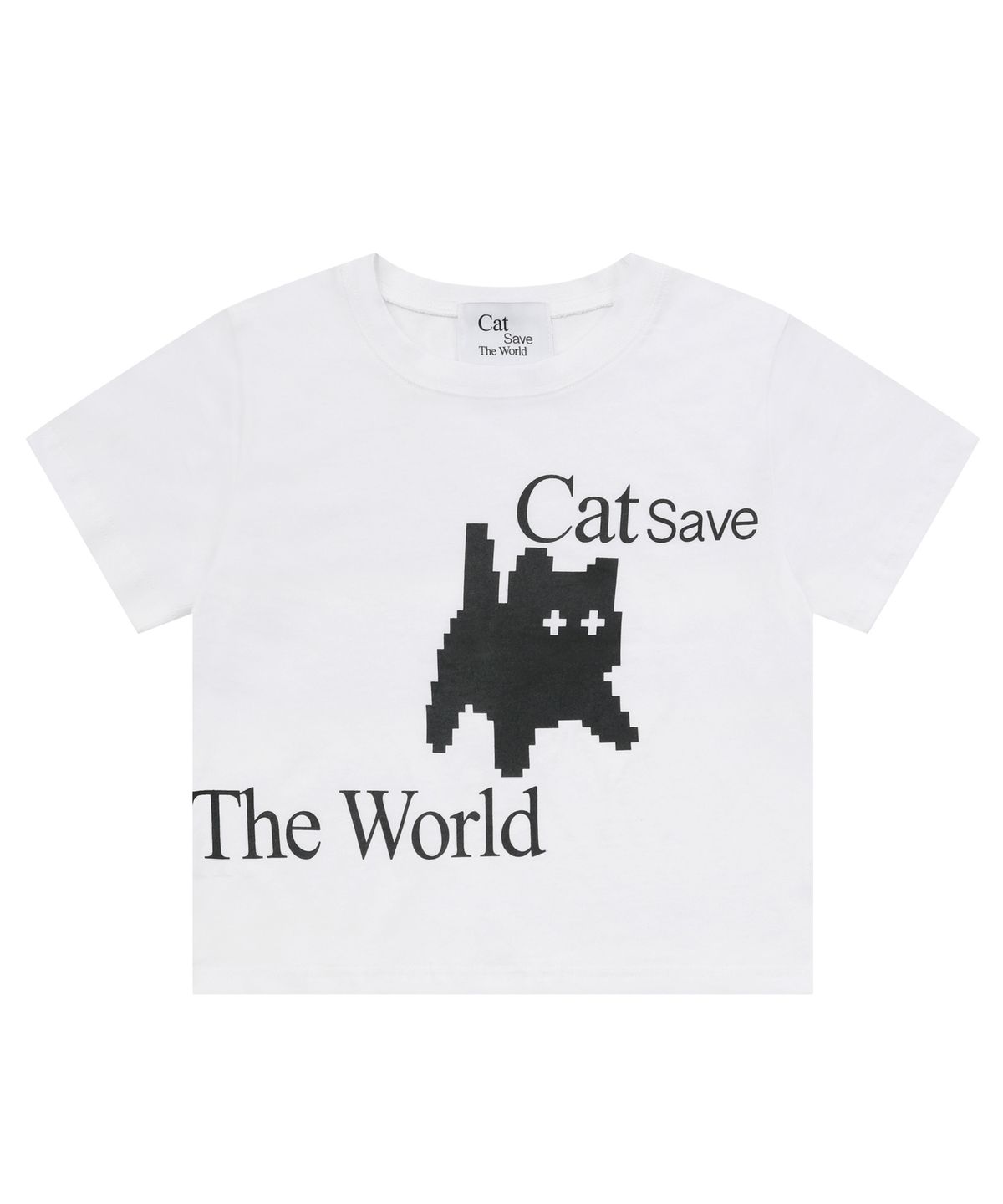 캣세이브더월드(CATSAVETHEWORLD) 픽셀 아트 크롭 티 (2컬러)