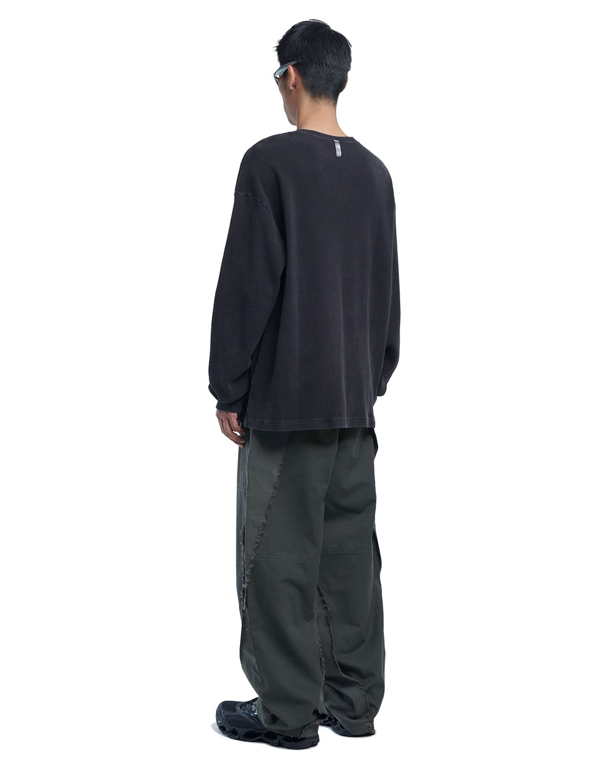 노매뉴얼(NOMANUAL) A.W WAFFLE LONG SLEEVE TEE - WASHED BLACK