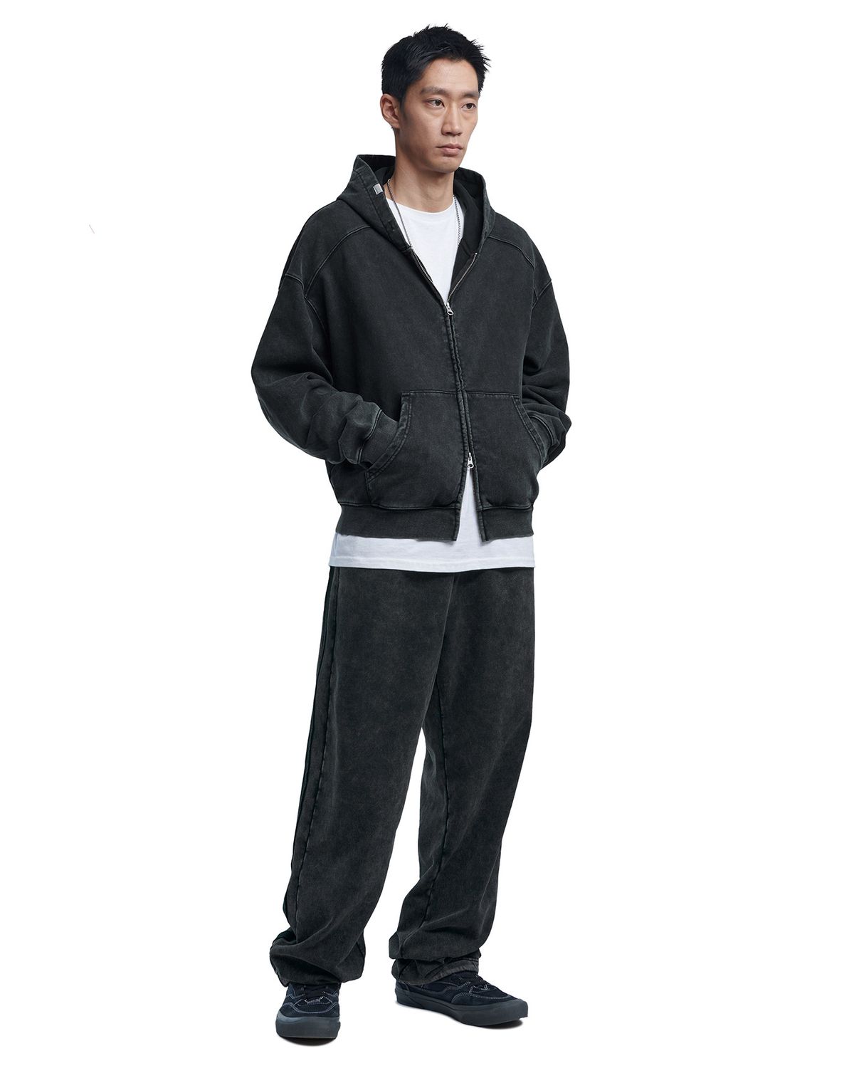 노매뉴얼(NOMANUAL) M.L HOODED ZIP-UP - WASHED BLACK