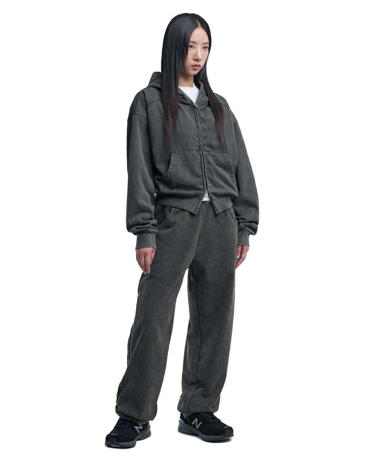 노매뉴얼(NOMANUAL) M.L HOODED ZIP-UP - WASHED CHARCOAL