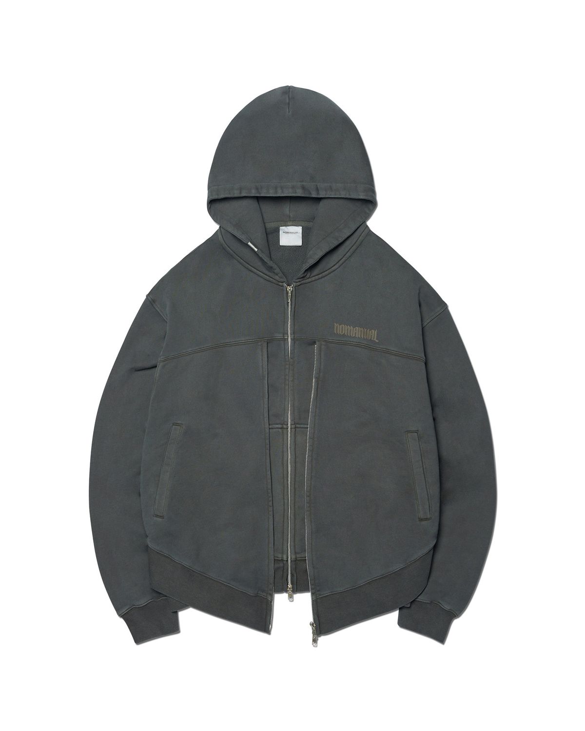 노매뉴얼(NOMANUAL) OVERDYED LAYER HOODED ZIP-UP - DEEP KHAKI