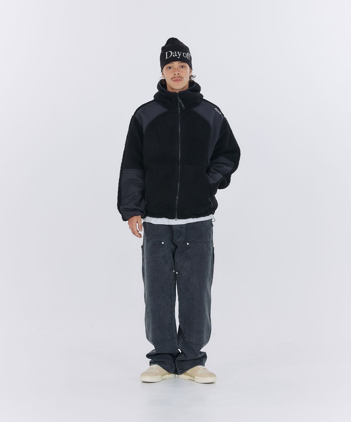 에이카화이트(AECA) AECA SHERPA ZIP UP HOOD JACKET-BLACK