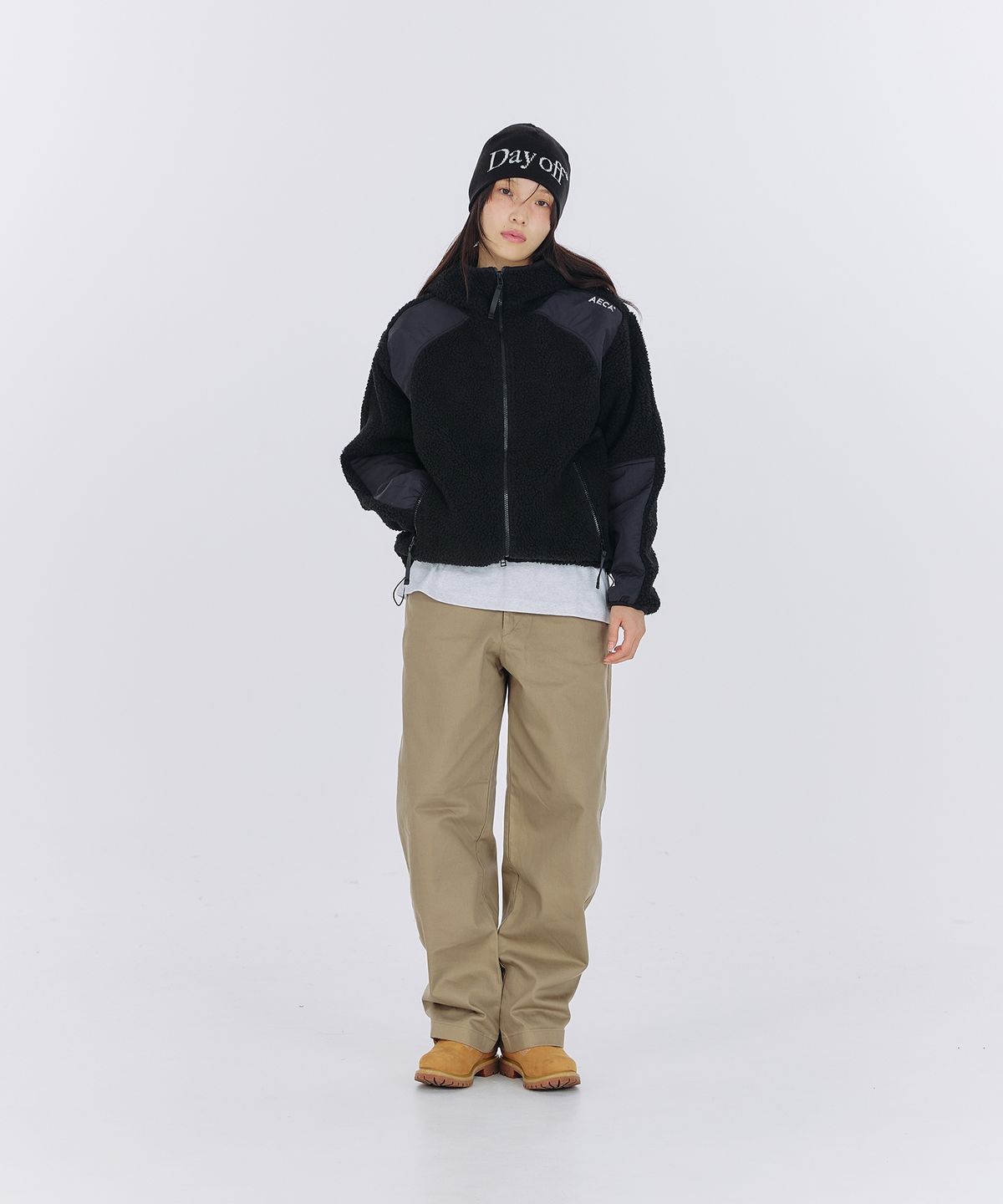 에이카화이트(AECA) AECA SHERPA ZIP UP HOOD JACKET-BLACK