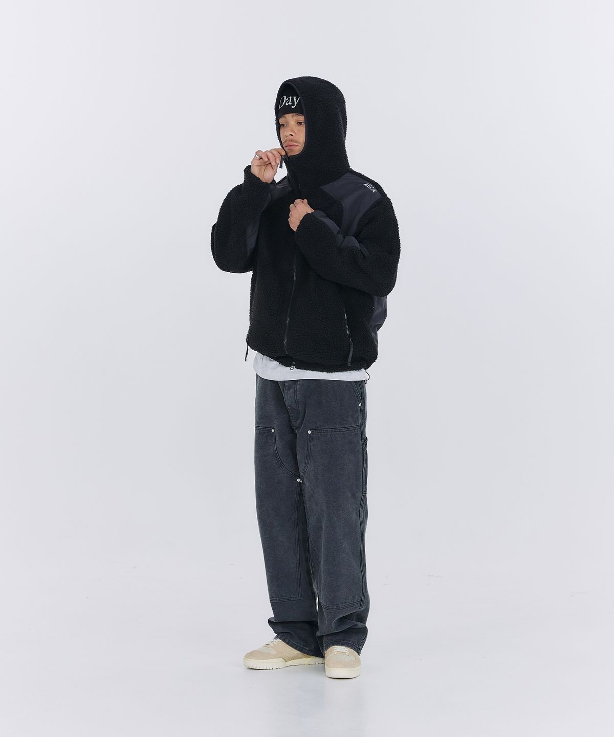 에이카화이트(AECA) AECA SHERPA ZIP UP HOOD JACKET-BLACK