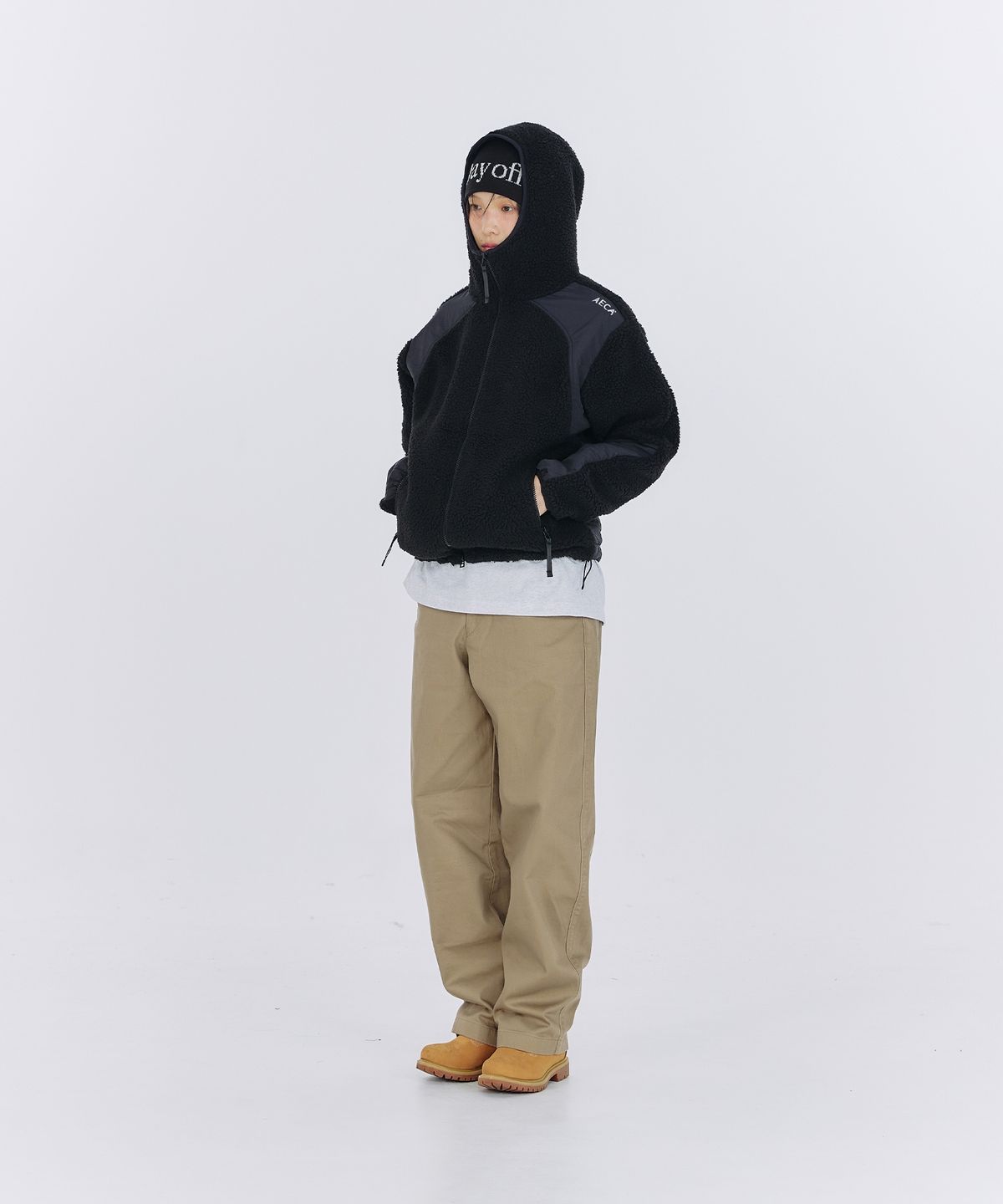 에이카화이트(AECA) AECA SHERPA ZIP UP HOOD JACKET-BLACK