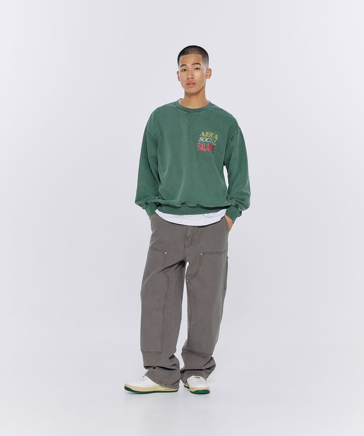 에이카화이트(AECA) AECA SOCIAL BALANCE SWEAT SHIRTS-WASHED GREEN