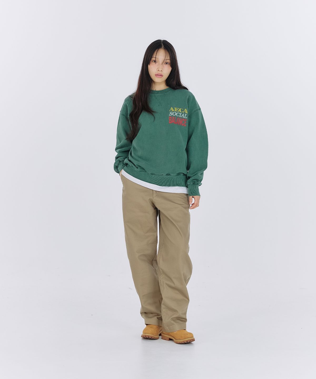 에이카화이트(AECA) AECA SOCIAL BALANCE SWEAT SHIRTS-WASHED GREEN