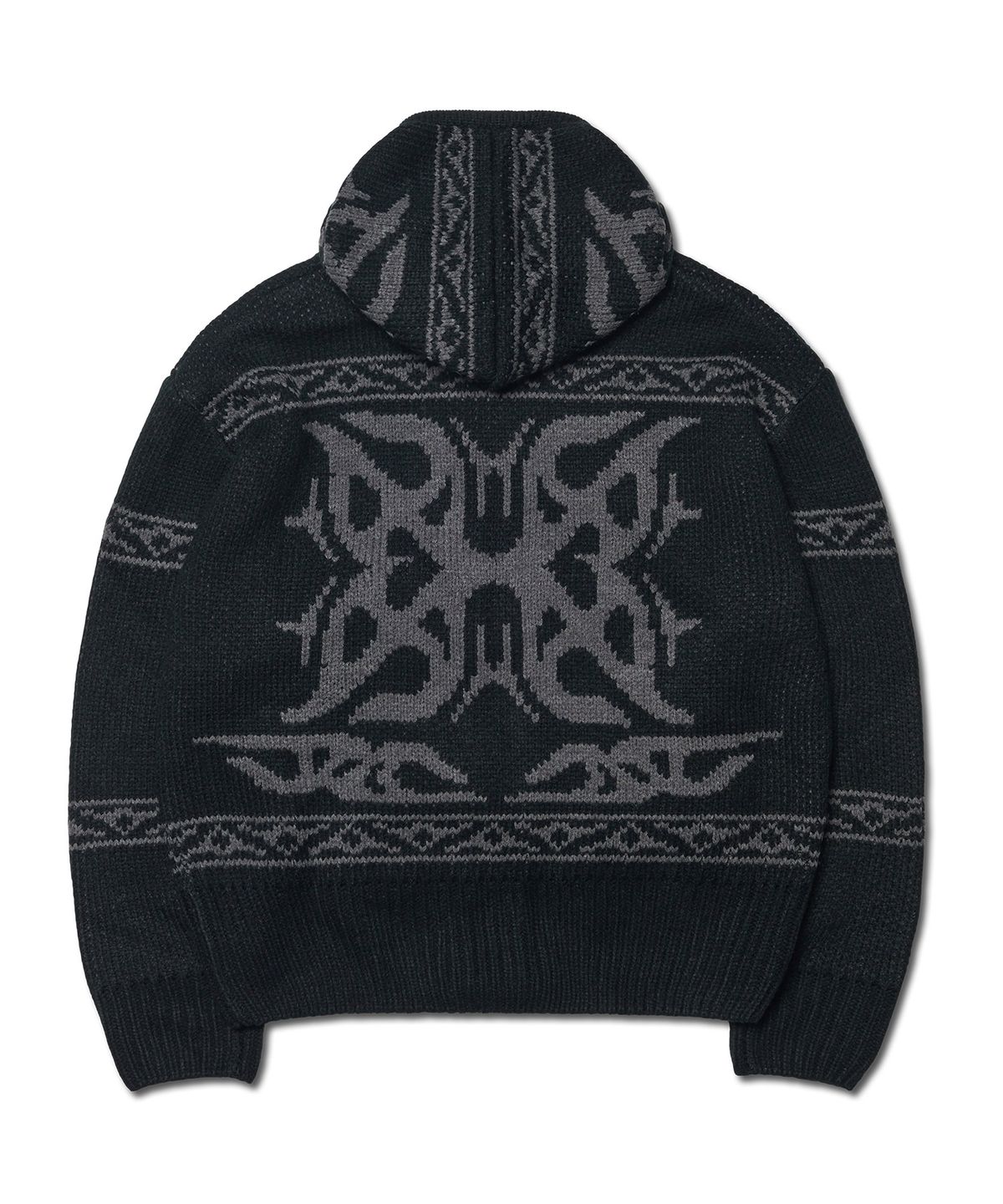 노매뉴얼(NOMANUAL) COWICHAN HOODED ZIP-UP - BLACK