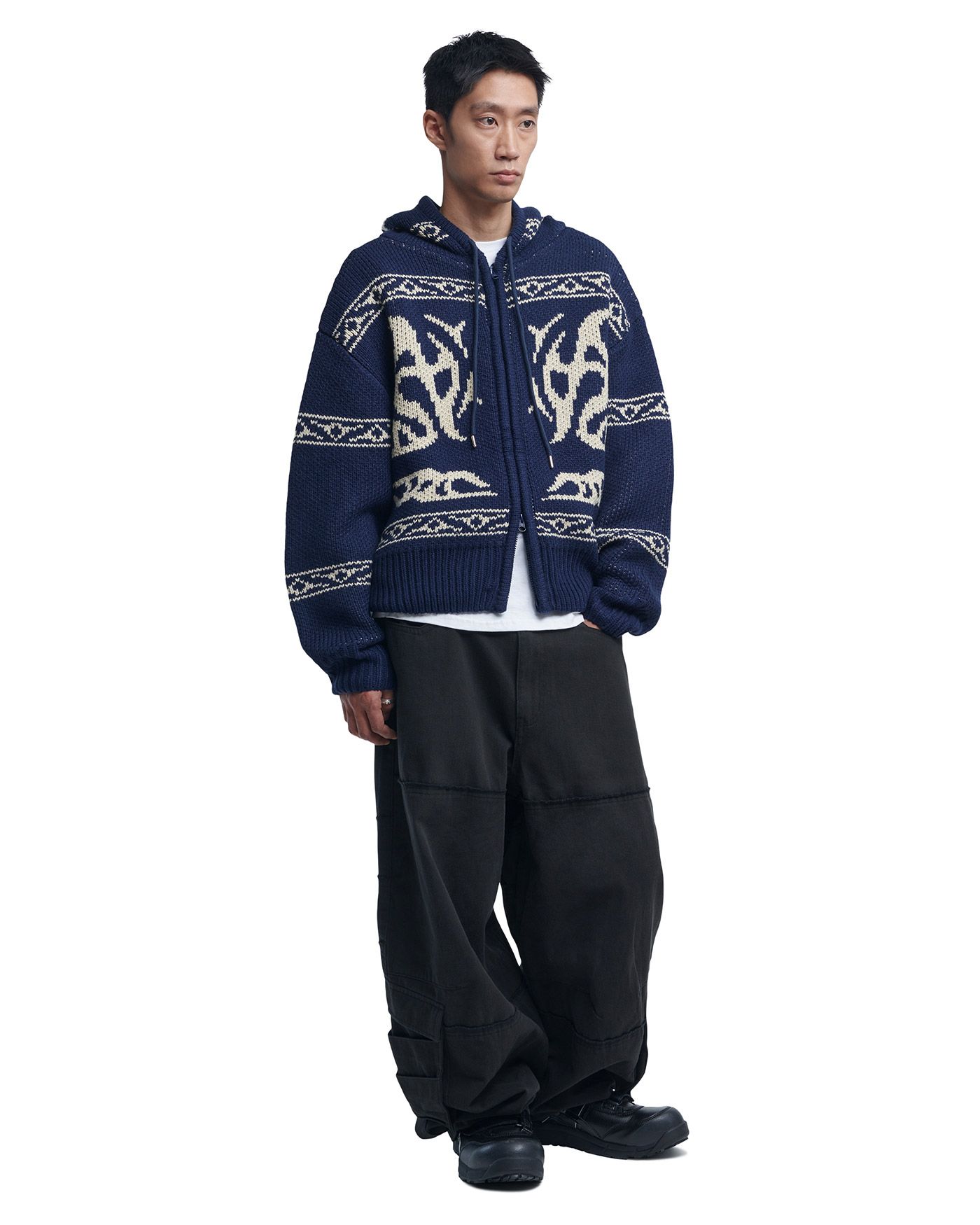 [NOMANUAL] COWICHAN HOODED ZIP-UP ★大人気★ MUSINSA | NOMANUAL COWICHAN HOODED ZIP-UP - NAVY