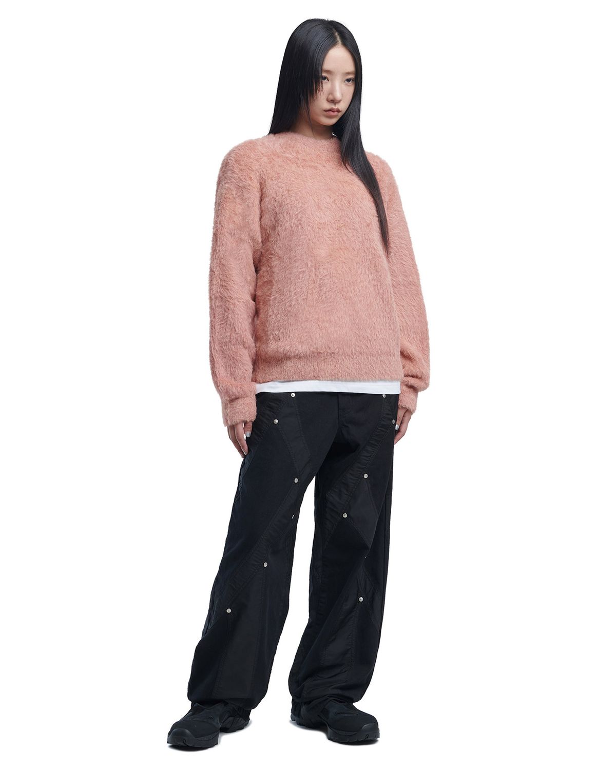 노매뉴얼(NOMANUAL) CROPPED HAIRY KNIT - PEACH