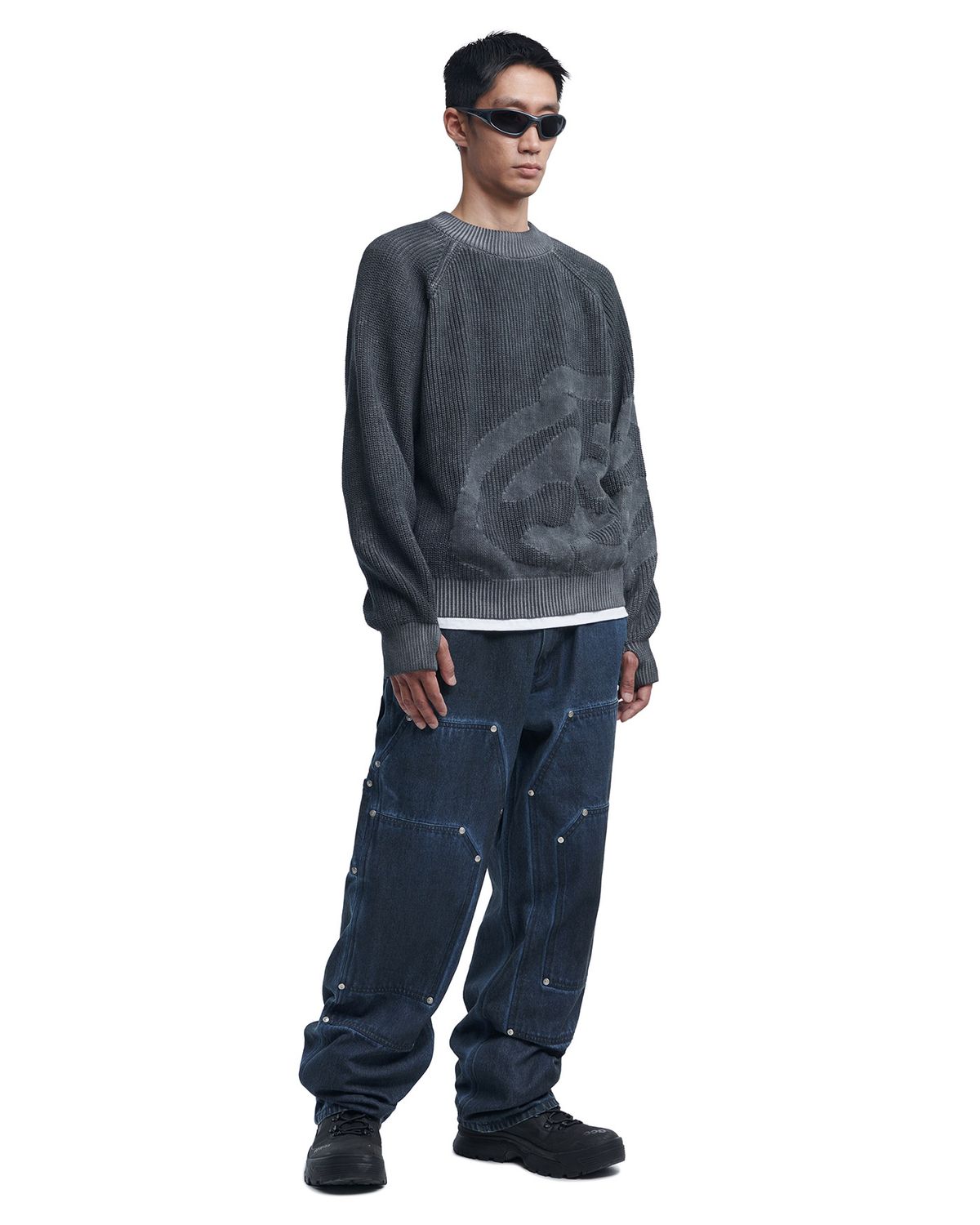 노매뉴얼(NOMANUAL) L.S WASHED KNIT - WASHED BLACK
