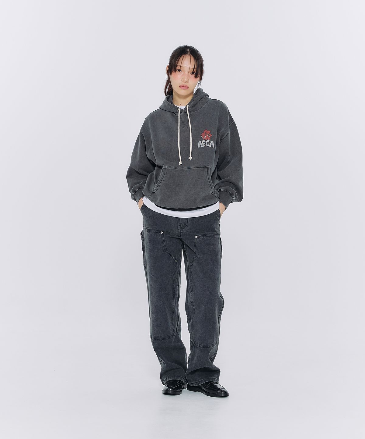에이카화이트(AECA) CLOVER HOLIDAY HOODIE SWEAT-WASHED CHARCOAL