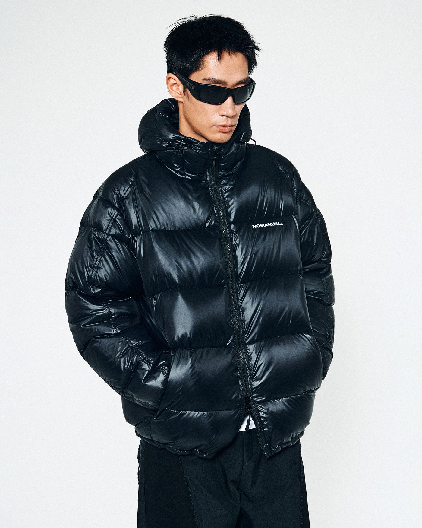 ★NOMANUAL★DIVISION HOODED DUCK DOWN★ MUSINSA | NOMANUAL DIVISION HOODED DUCK DOWN - GLOSSY BLACK