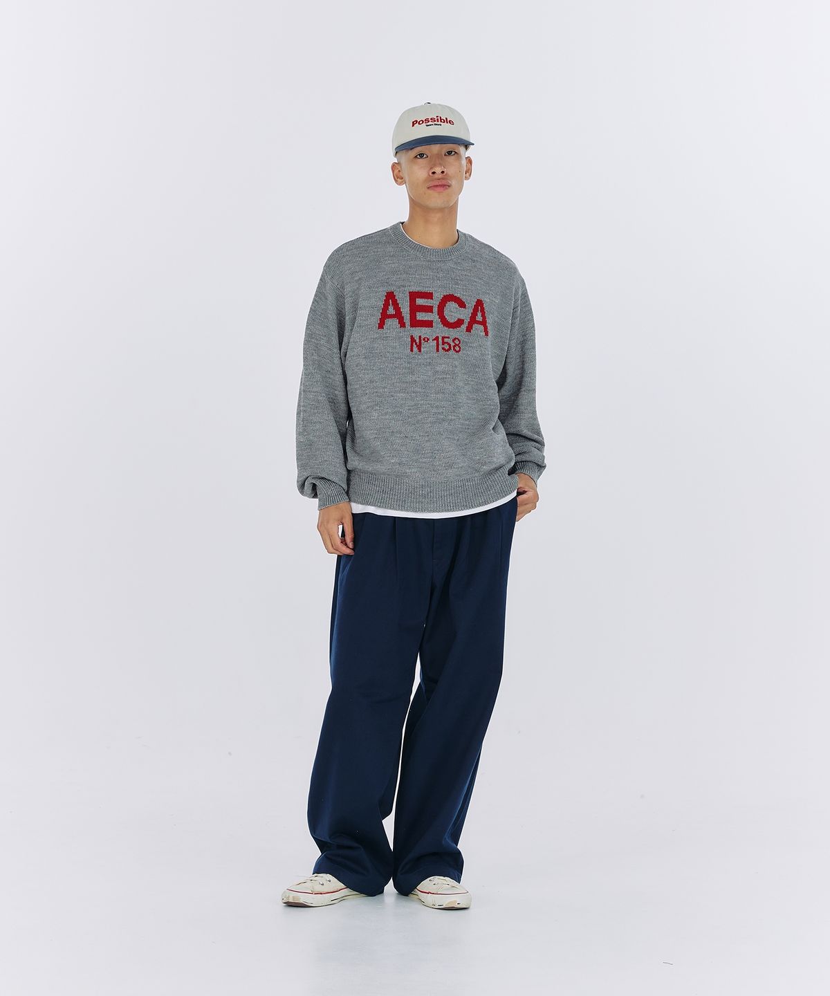 에이카화이트(AECA) AECA BIG LOGO WOOL KNIT-NAVY