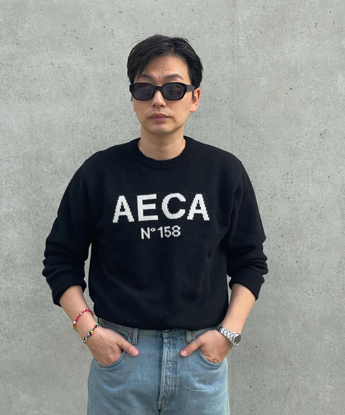 에이카화이트(AECA) AECA BIG LOGO WOOL KNIT-NAVY