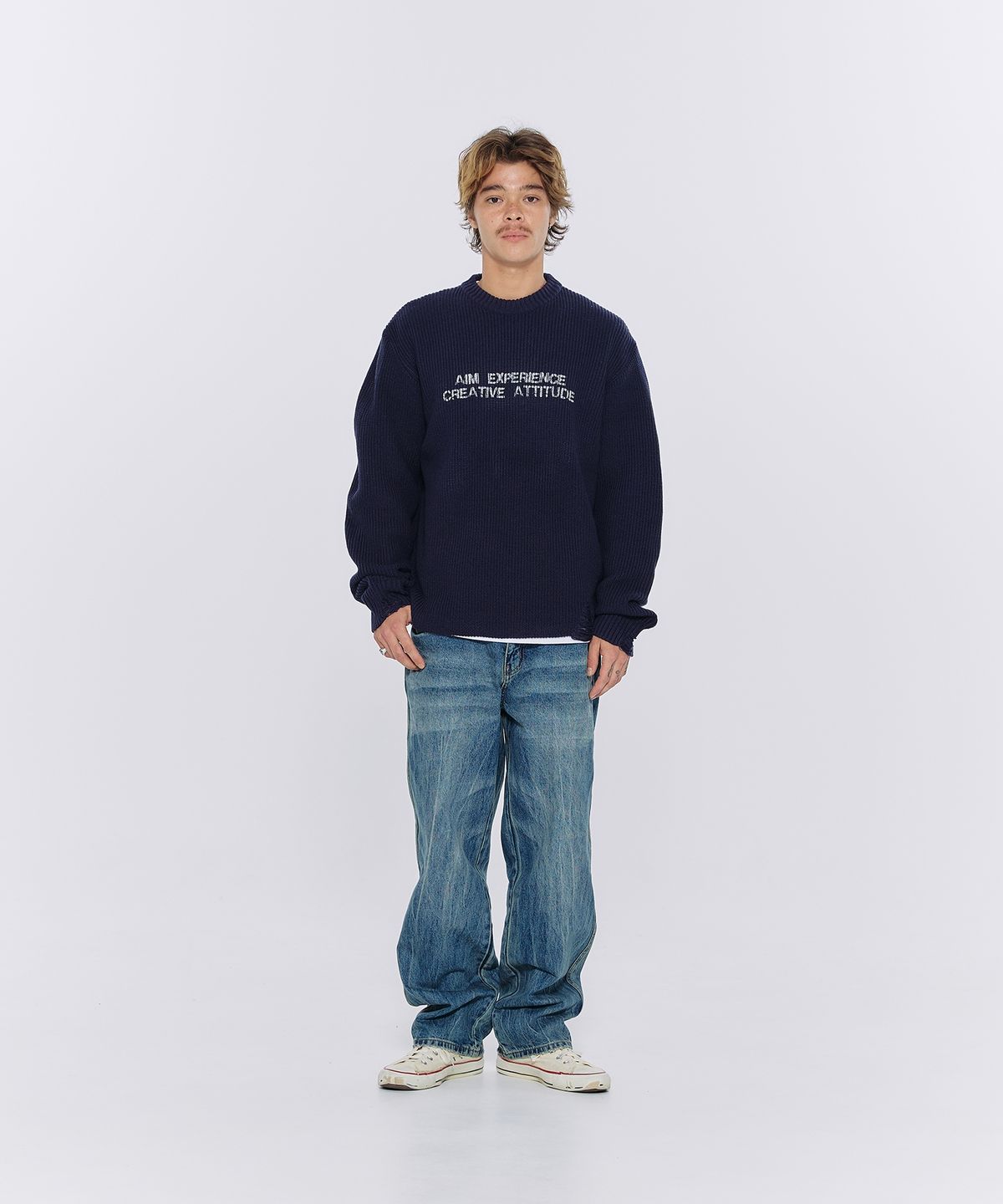 에이카화이트(AECA) AECA MEANS DESTROYED KNIT-NAVY