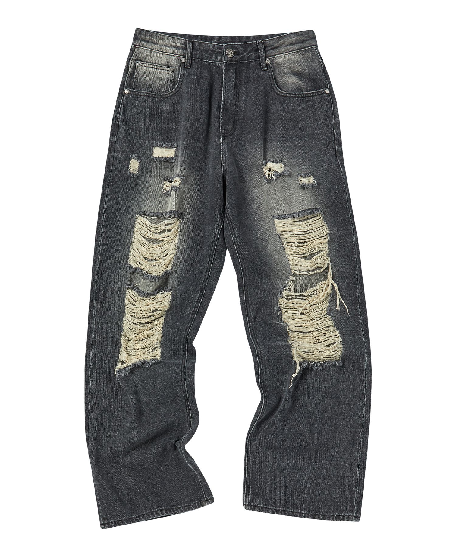 MUSINSA | TRAVEL Destroyed denim washed pants black