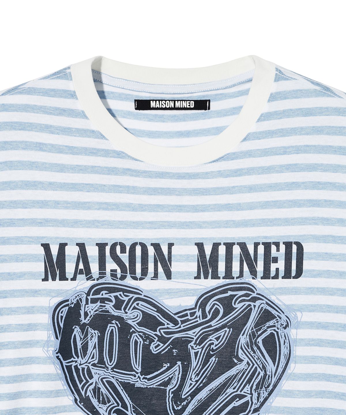 메종미네드(MAISON MINED) DOODLE HEART STRIPE HALF T SKY BLUE