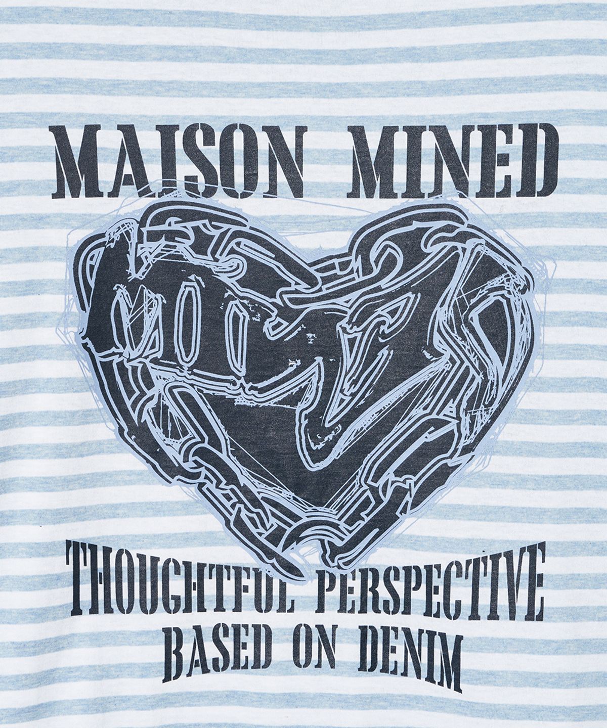 메종미네드(MAISON MINED) DOODLE HEART STRIPE HALF T SKY BLUE