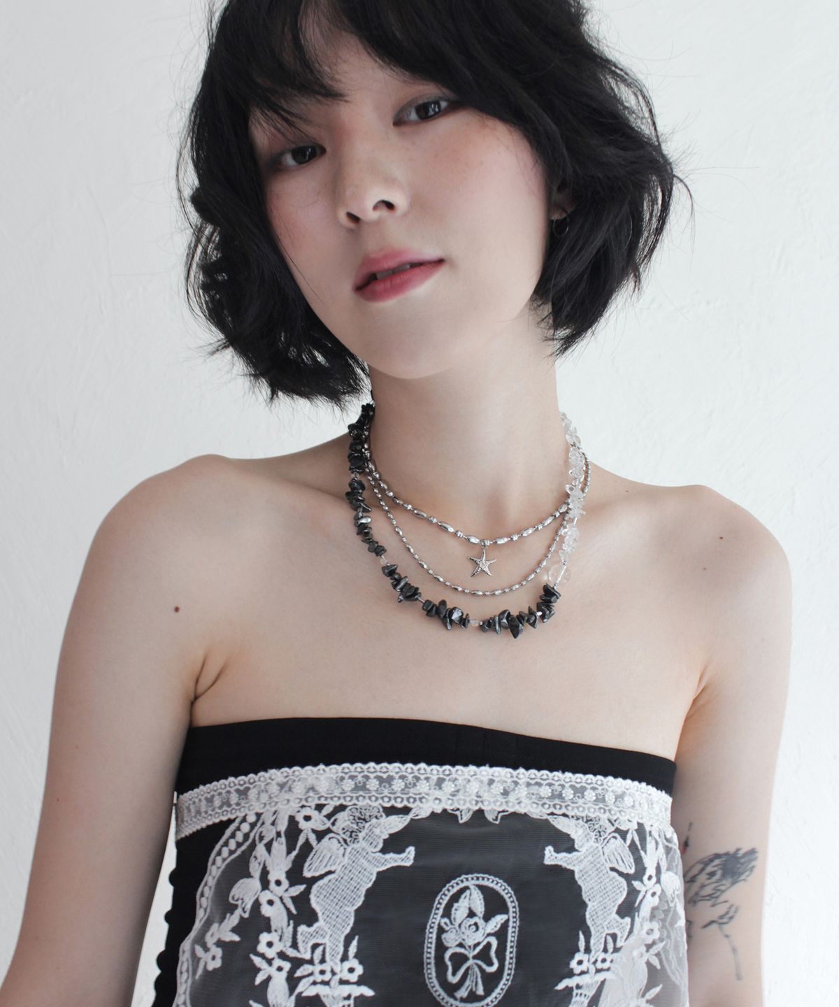 루바티(RUBATI) 불가사리 두줄 레이어드 써지컬스틸 목걸이