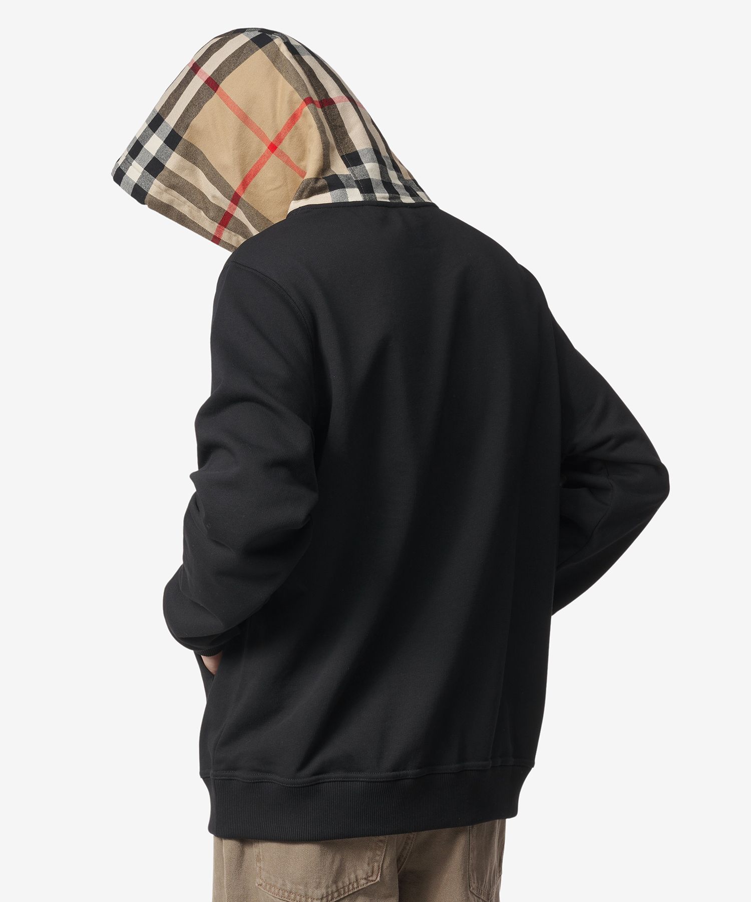 パーカー・フーディ *Burberry* Check Cotton Relaxed Fit Hoodie Black 8058117 805 Check Label Cotton Zip Hoodie in Black - Men | Burberry