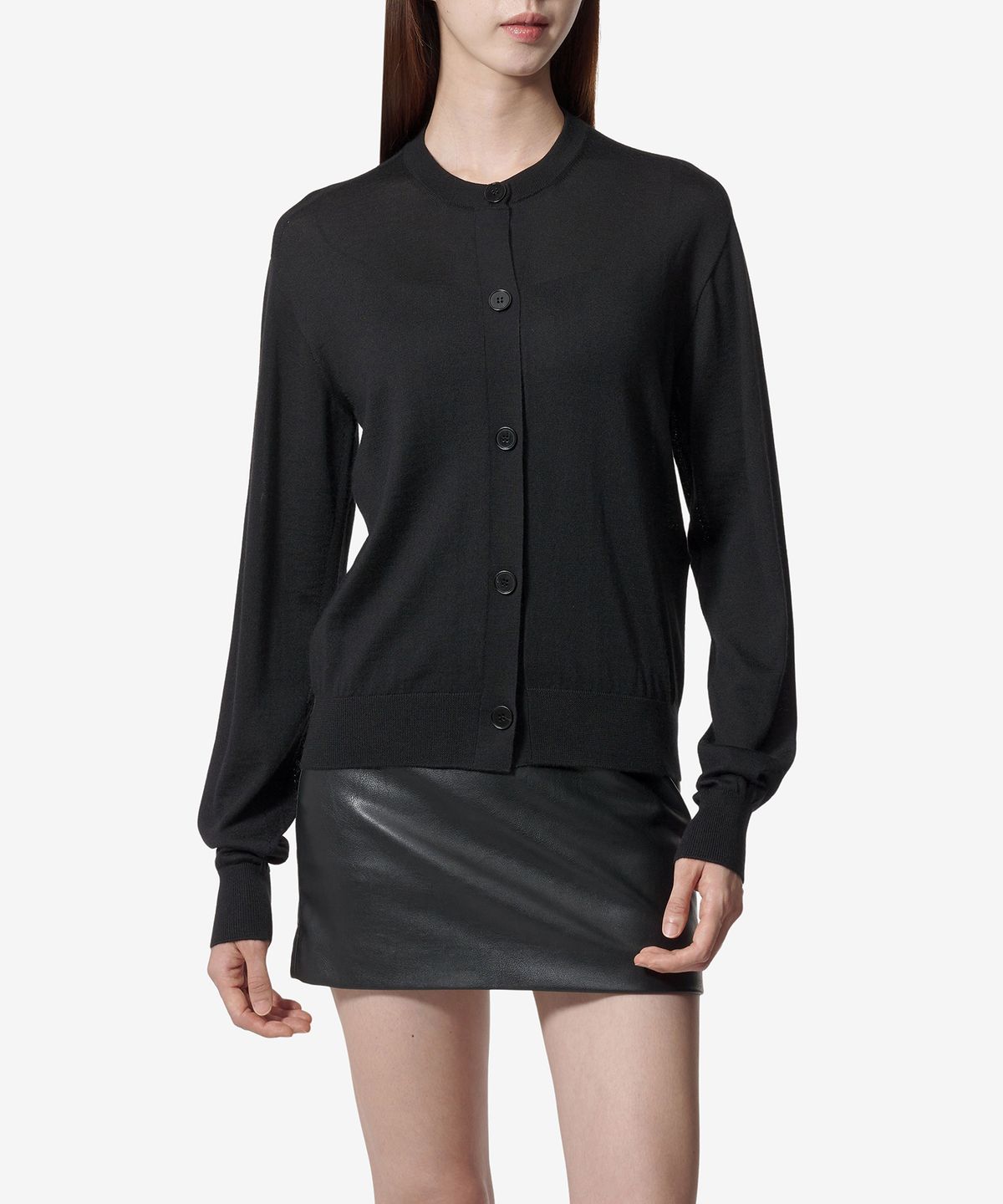 질 샌더(JIL SANDER) 롱 슬리브 크루넥 슬림핏 가디건 - 블랙 / J01HP0004J14501001