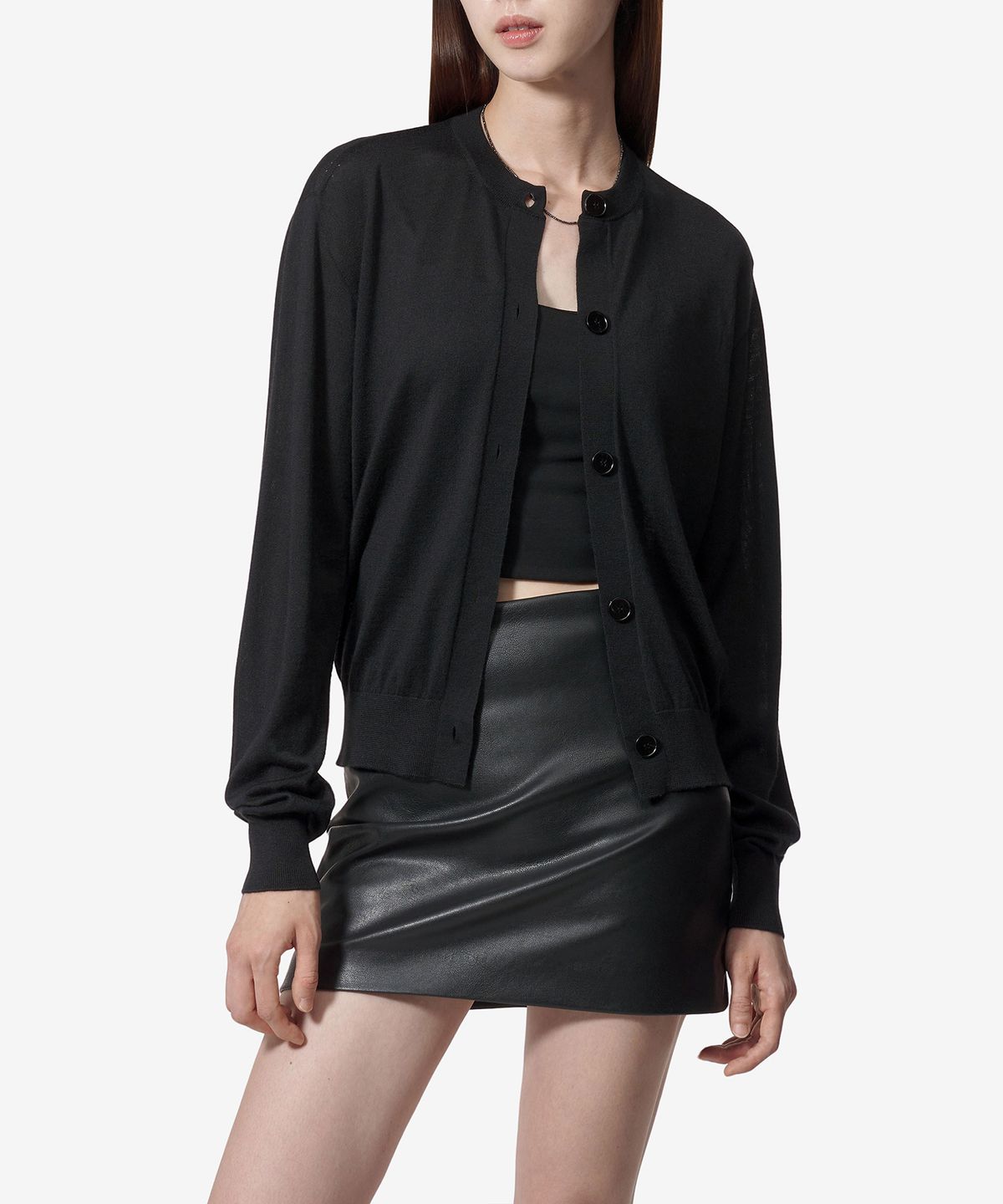 질 샌더(JIL SANDER) 롱 슬리브 크루넥 슬림핏 가디건 - 블랙 / J01HP0004J14501001