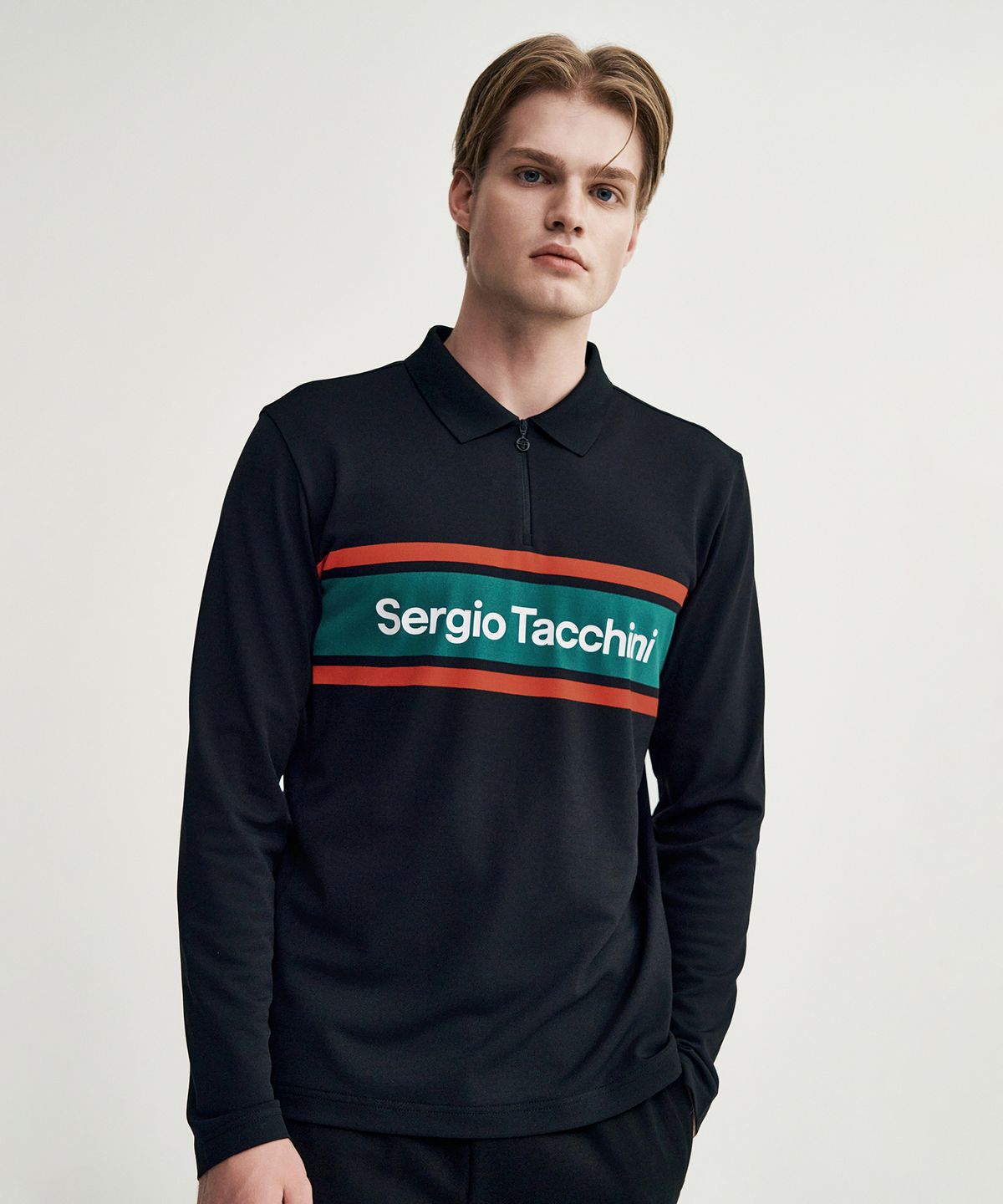 세르지오 타키니(SERGIO TACCHINI) M 플래그 피케 지퍼형 긴팔 폴로 (Black)