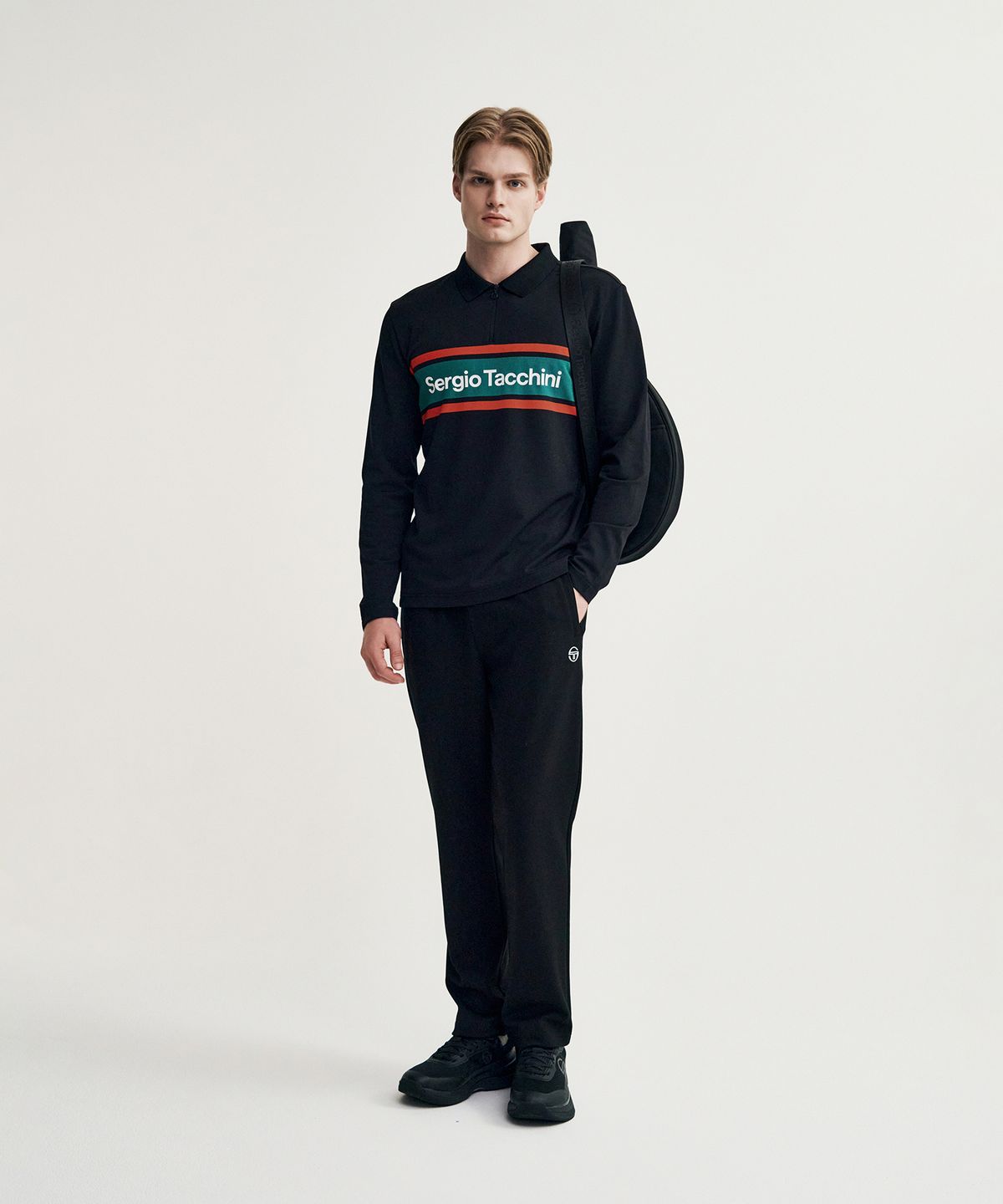 세르지오 타키니(SERGIO TACCHINI) M 플래그 피케 지퍼형 긴팔 폴로 (Black)