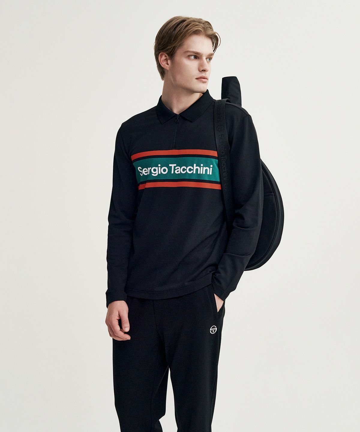 세르지오 타키니(SERGIO TACCHINI) M 플래그 피케 지퍼형 긴팔 폴로 (Black)