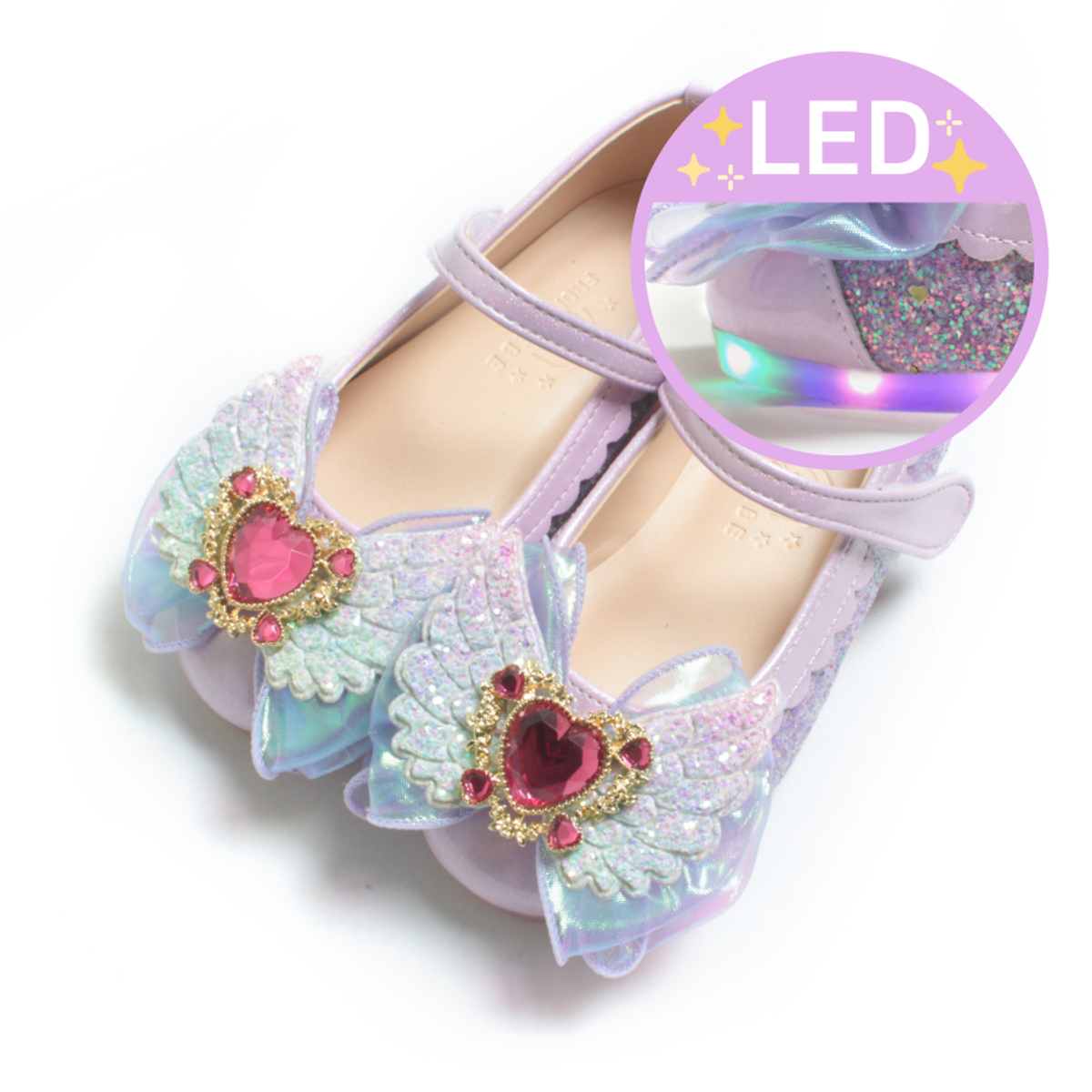 프롬베베(FROMBEBE) 앙쥬 하트 날개 리본 LED 여아용 구두