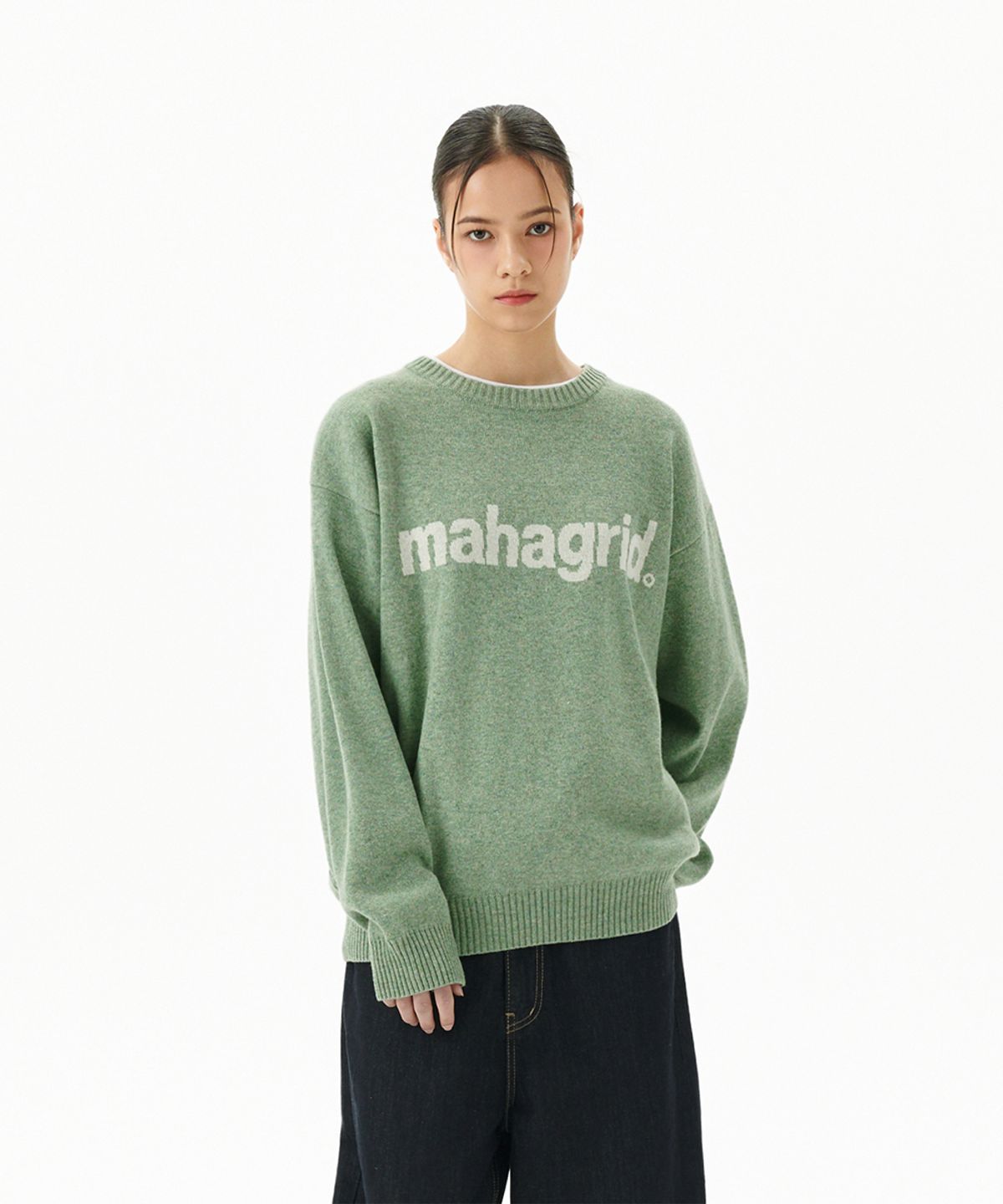 마하그리드(MAHAGRID) BASIC LOGO KNIT SWEATER GREEN(MG2EFMK620A)