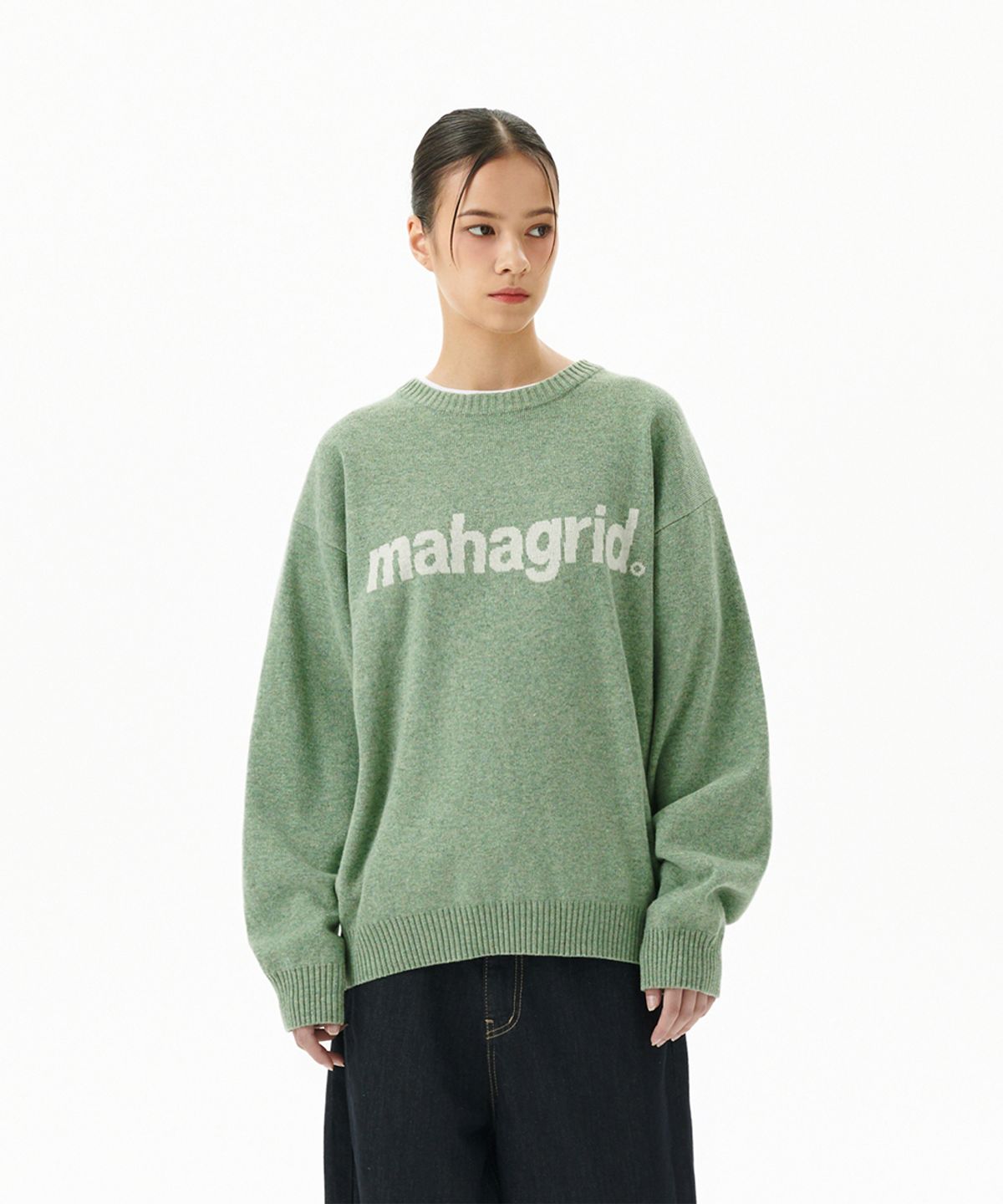 마하그리드(MAHAGRID) BASIC LOGO KNIT SWEATER GREEN(MG2EFMK620A)