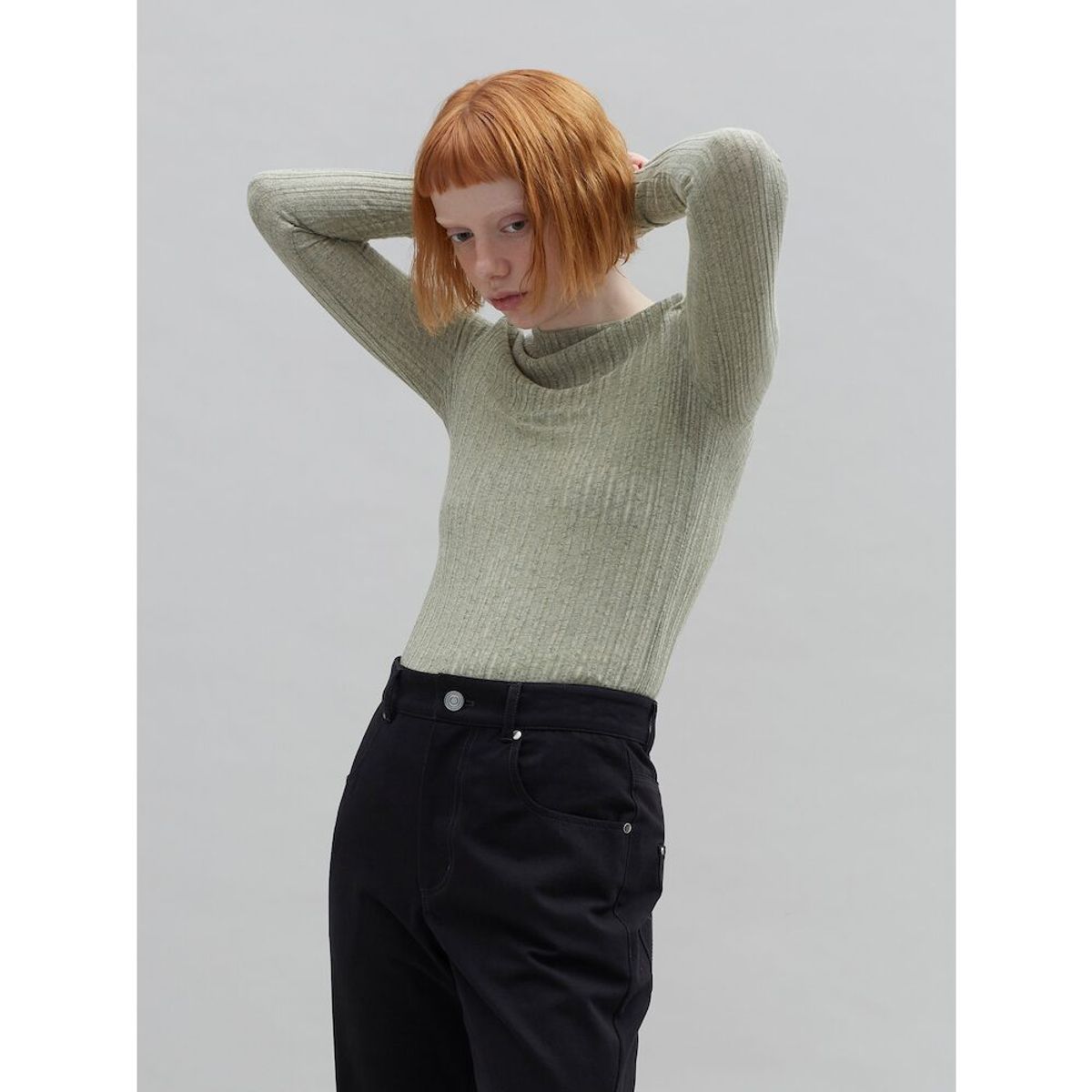 샌드 사운드(SAND SOUND) Modified Lip Tissue Sheer Top  Khaki