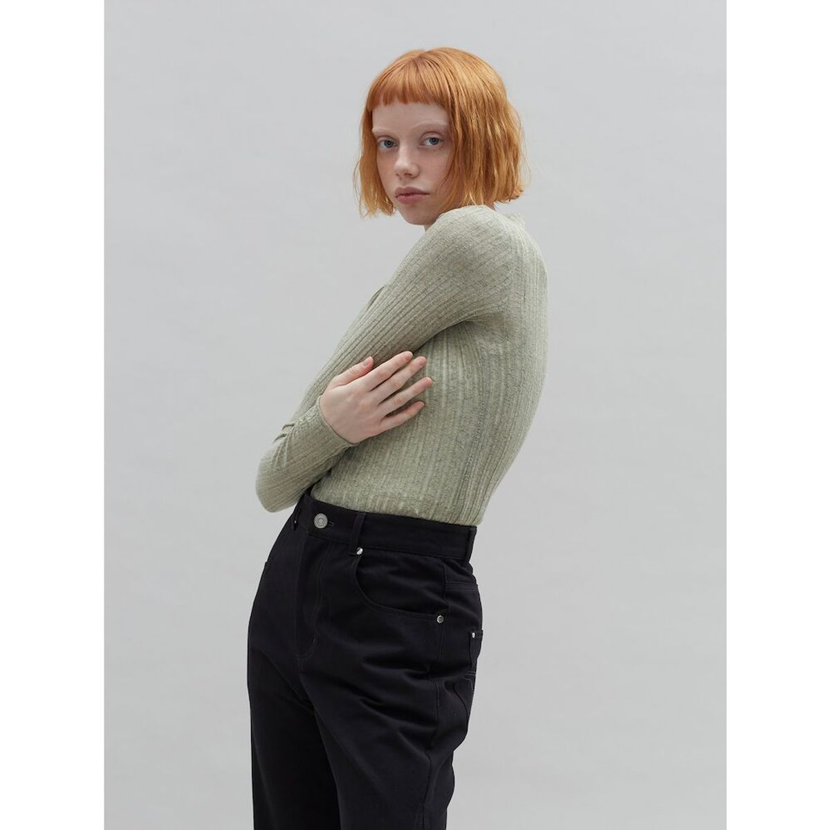 샌드 사운드(SAND SOUND) Modified Lip Tissue Sheer Top  Khaki
