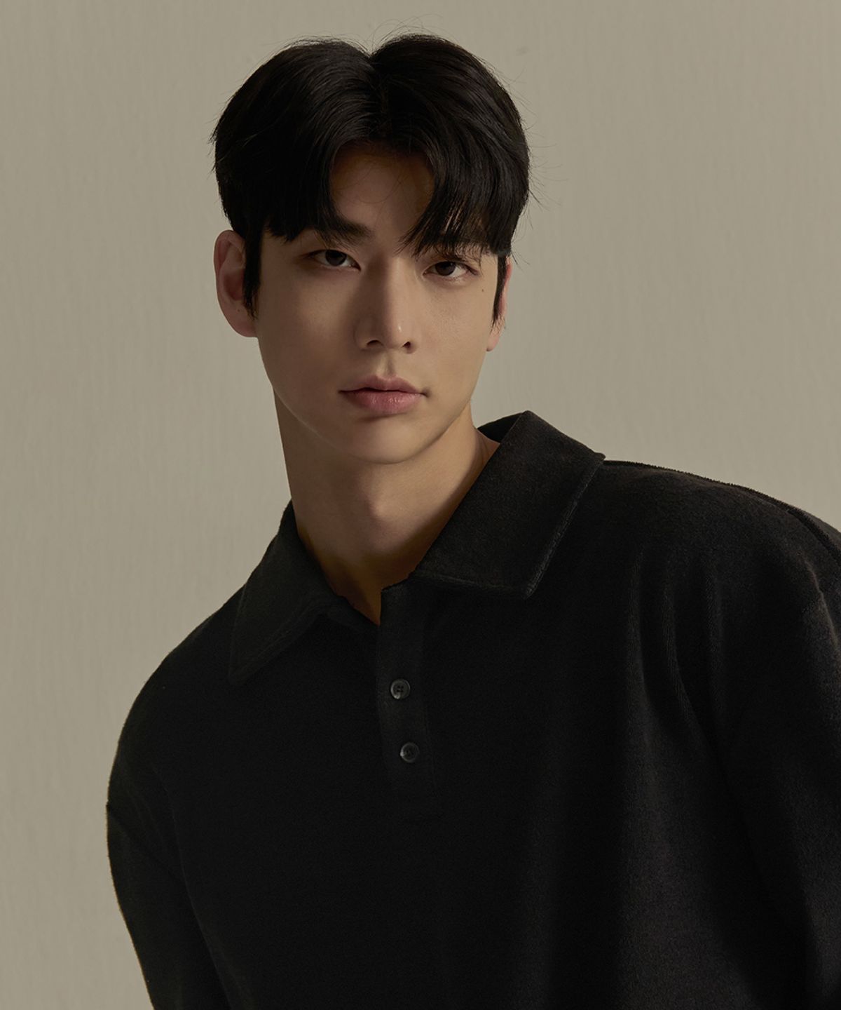 나인제트(NINEZ) 소프트 테리 오버핏 긴팔 카라티 (블랙) 24PL01