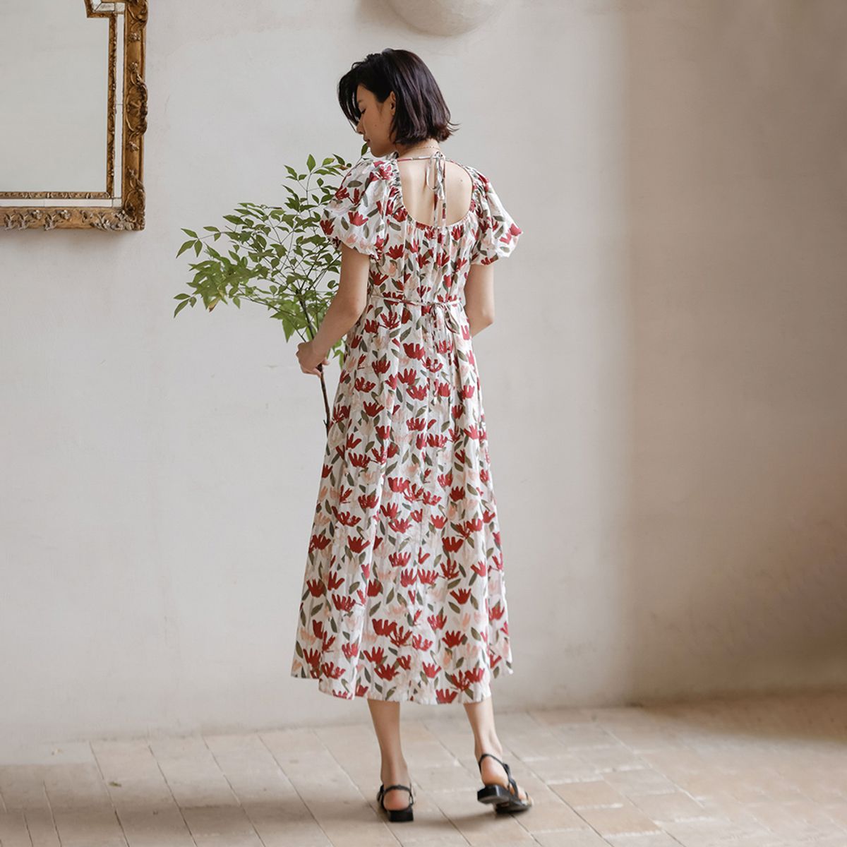 랭썬(LANGSON) LS_Floral puff sleeve summer dress