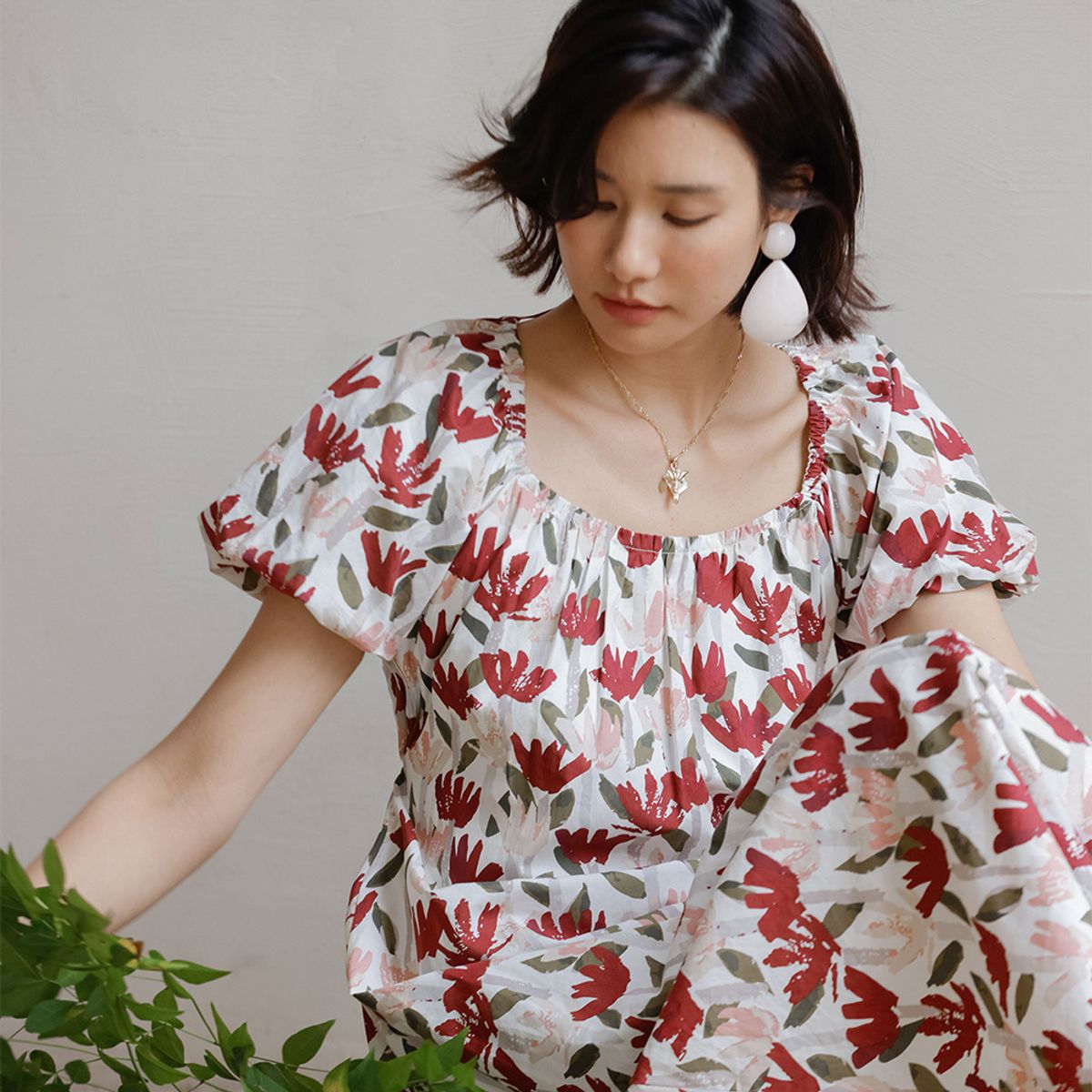 랭썬(LANGSON) LS_Floral puff sleeve summer dress