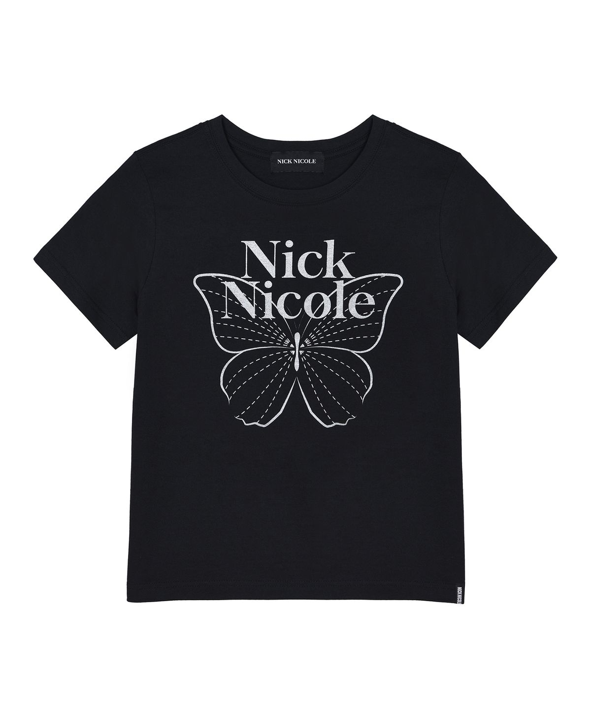 닉앤니콜(NICK&NICOLE) BUTTERFLY NICOLE LABEL SLIM TOP_BLACK SILVER