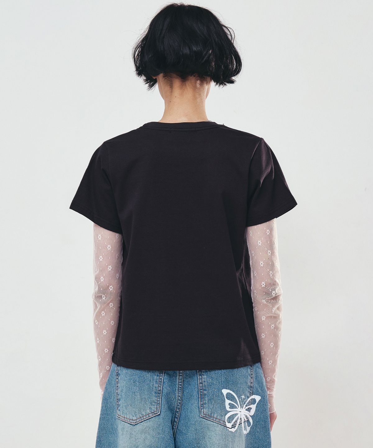 닉앤니콜(NICK&NICOLE) BUTTERFLY NICOLE LABEL SLIM TOP_BLACK SKYBLUE