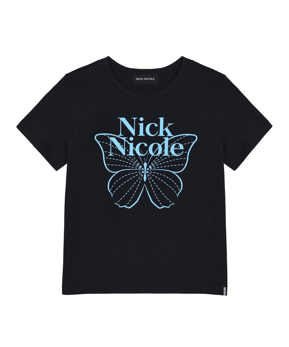닉앤니콜(NICK&NICOLE) BUTTERFLY NICOLE LABEL SLIM TOP_BLACK SKYBLUE