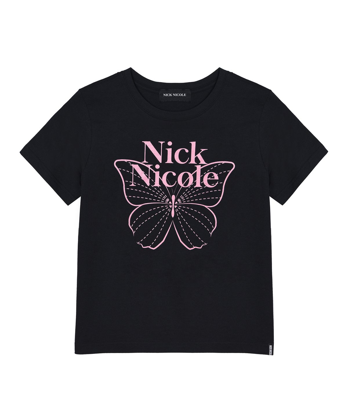 닉앤니콜(NICK&NICOLE) BUTTERFLY NICOLE LABEL SLIM TOP_BLACK PINK
