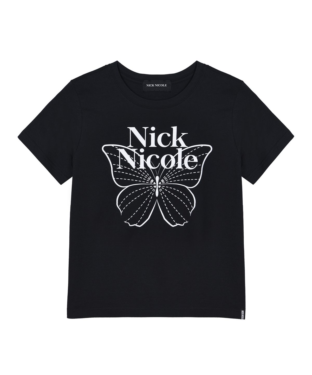 닉앤니콜(NICK&NICOLE) BUTTERFLY NICOLE LABEL SLIM TOP_BLACK WHITE