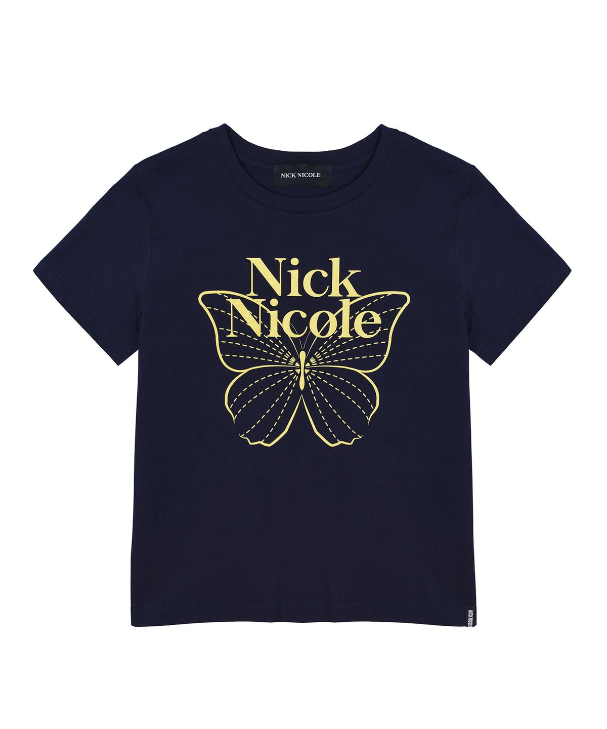 닉앤니콜(NICK&NICOLE) BUTTERFLY NICOLE LABEL SLIM TOP_NAVY YELLOW