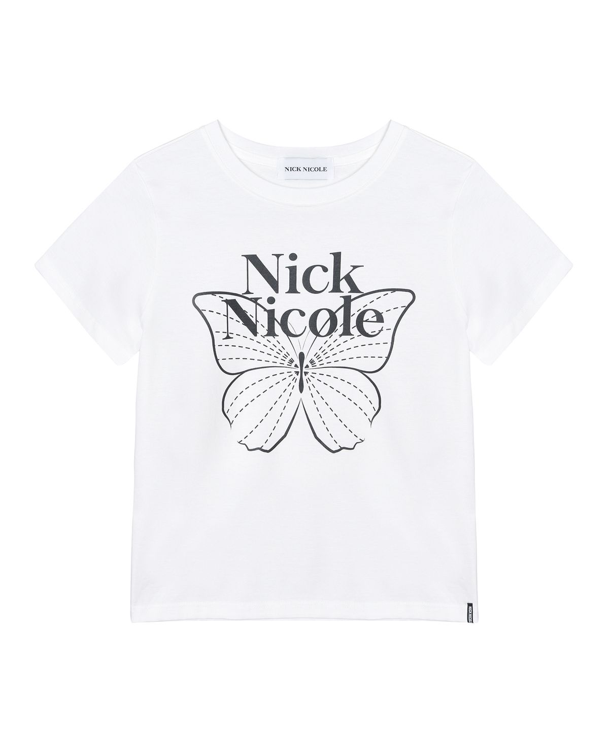 닉앤니콜(NICK&NICOLE) BUTTERFLY NICOLE LABEL SLIM TOP_WHITE BLACK